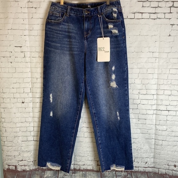 1822 DENIM NWT Minna Distressed Straight Leg Jeans No Gap Waistband Baggy Loose - Picture 2 of 16